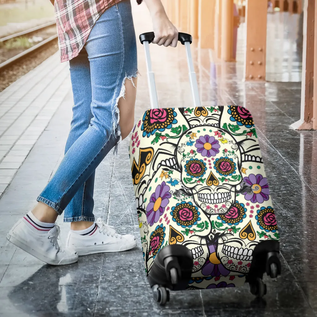 Violet Sugar Skull Printed Luggage Cover