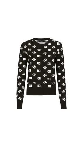 Viscose Cardigan With Jacquard DG Logo - Black/White