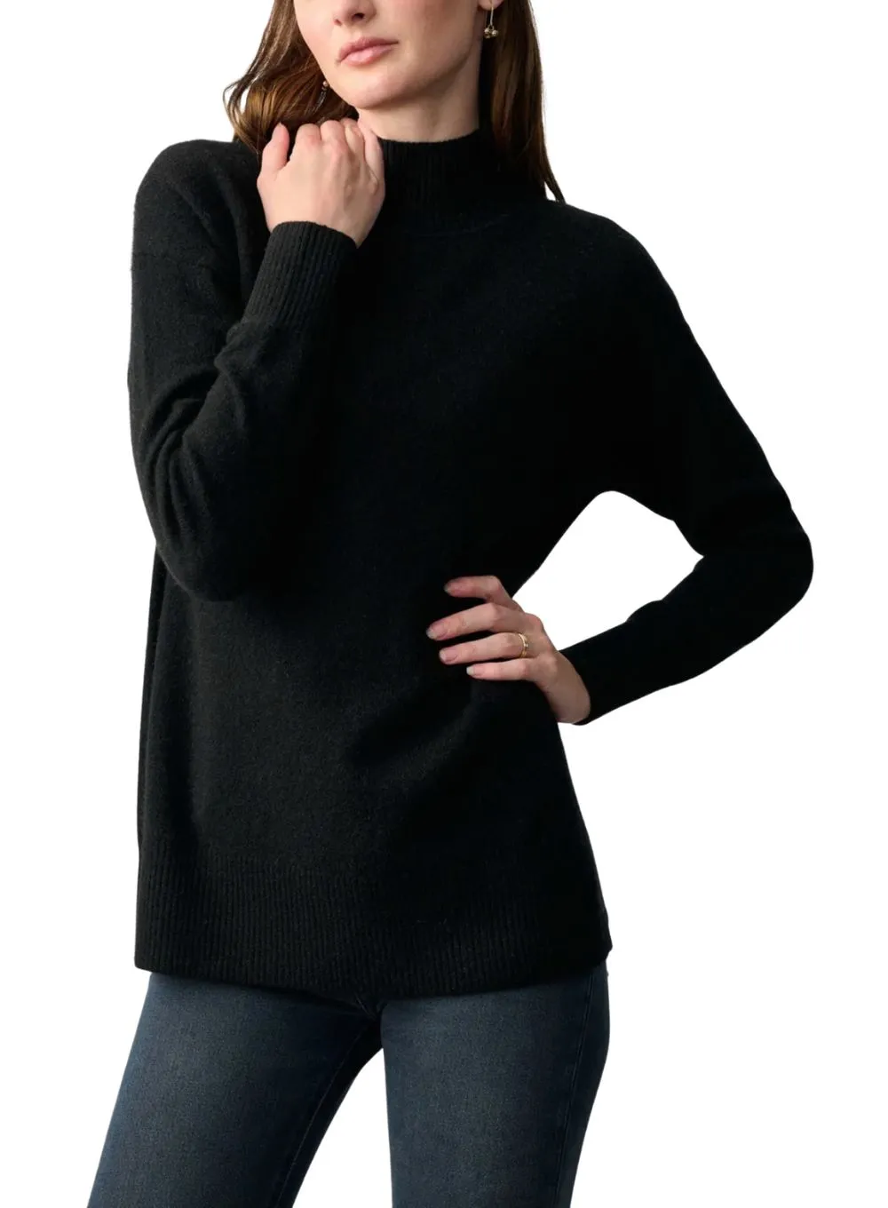 WHITE + WARREN | Cashmere Rib Trim Stand Neck Sweater