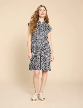 White Stuff Women's Cotton Blend Jersey Printed Mini Shirt Dress - 10REG - Navy Mix, Navy Mix