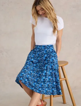 White Stuff Women's Jersey Printed Knee Length A-Line Skirt - 12 - Blue Mix, Blue Mix