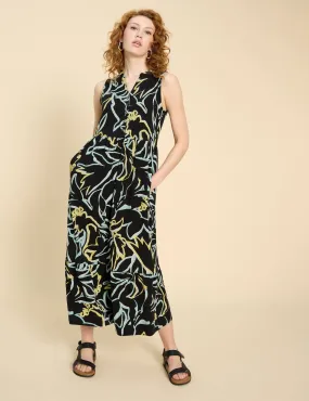 White Stuff Women's Jersey Printed Notch V-Neck Maxi Tiered Dress - 12REG - Black Mix, Black Mix