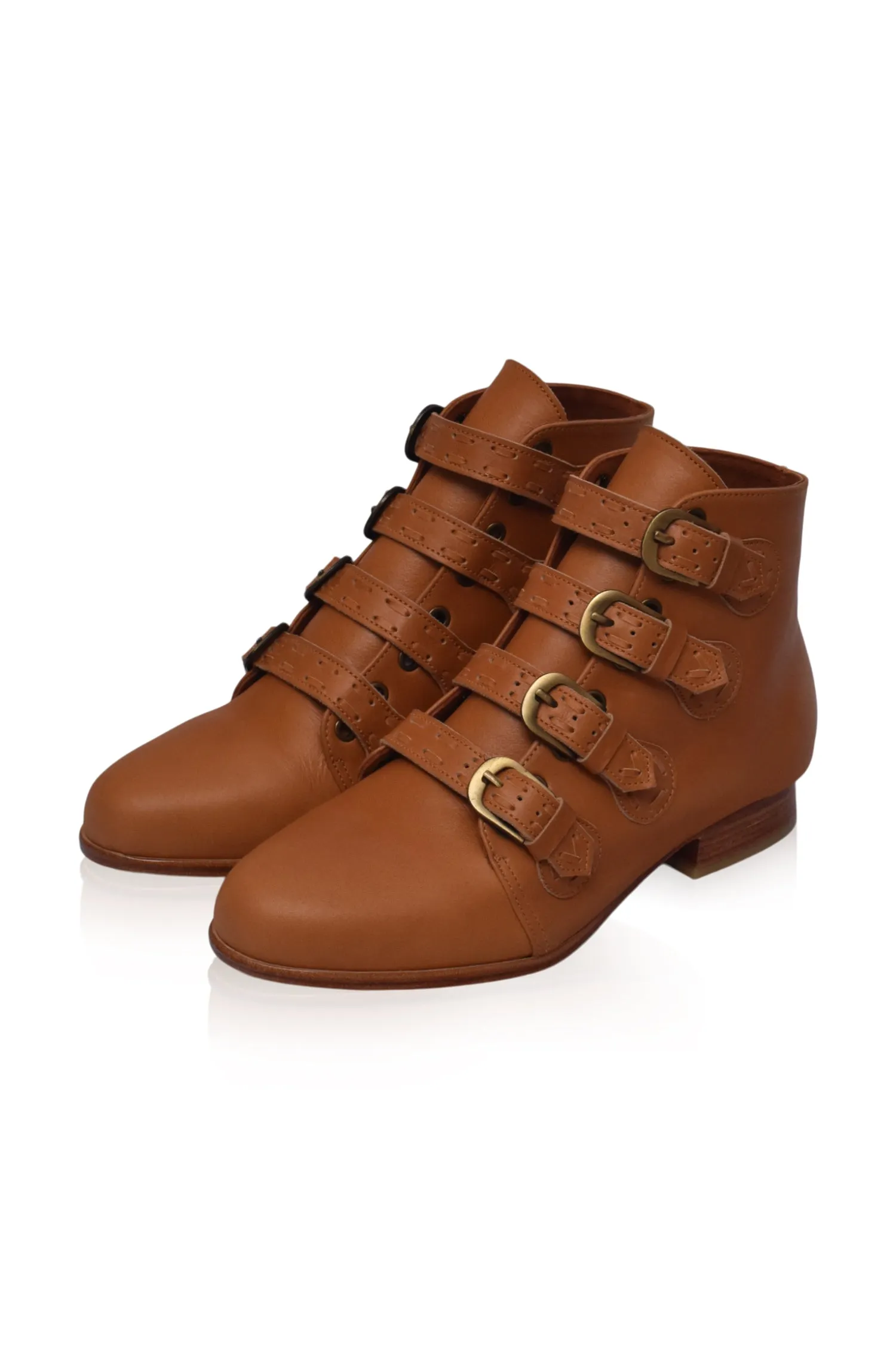 Wild Rose Leather Ankle Booties in Dark Tan