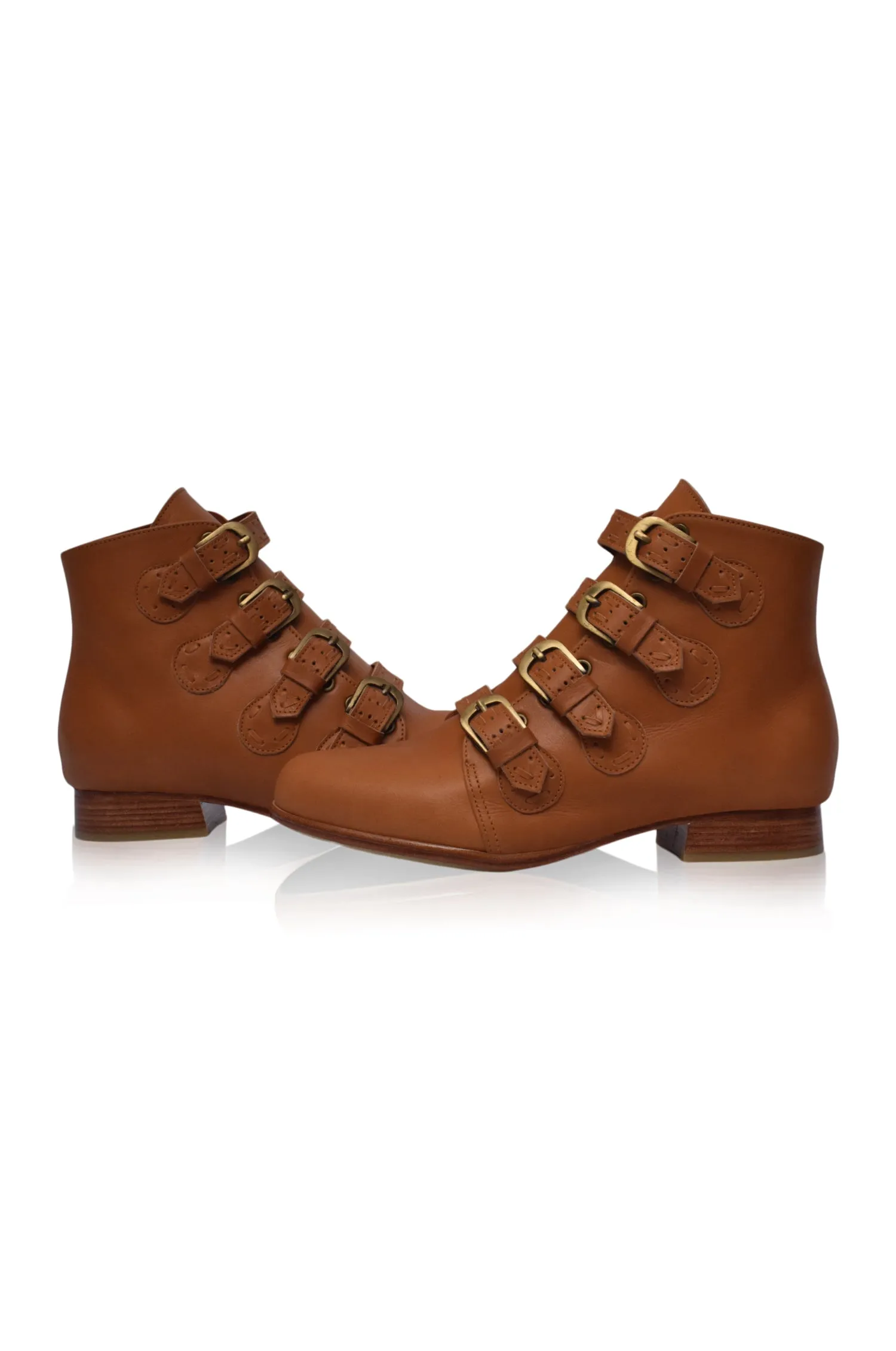 Wild Rose Leather Ankle Booties in Dark Tan