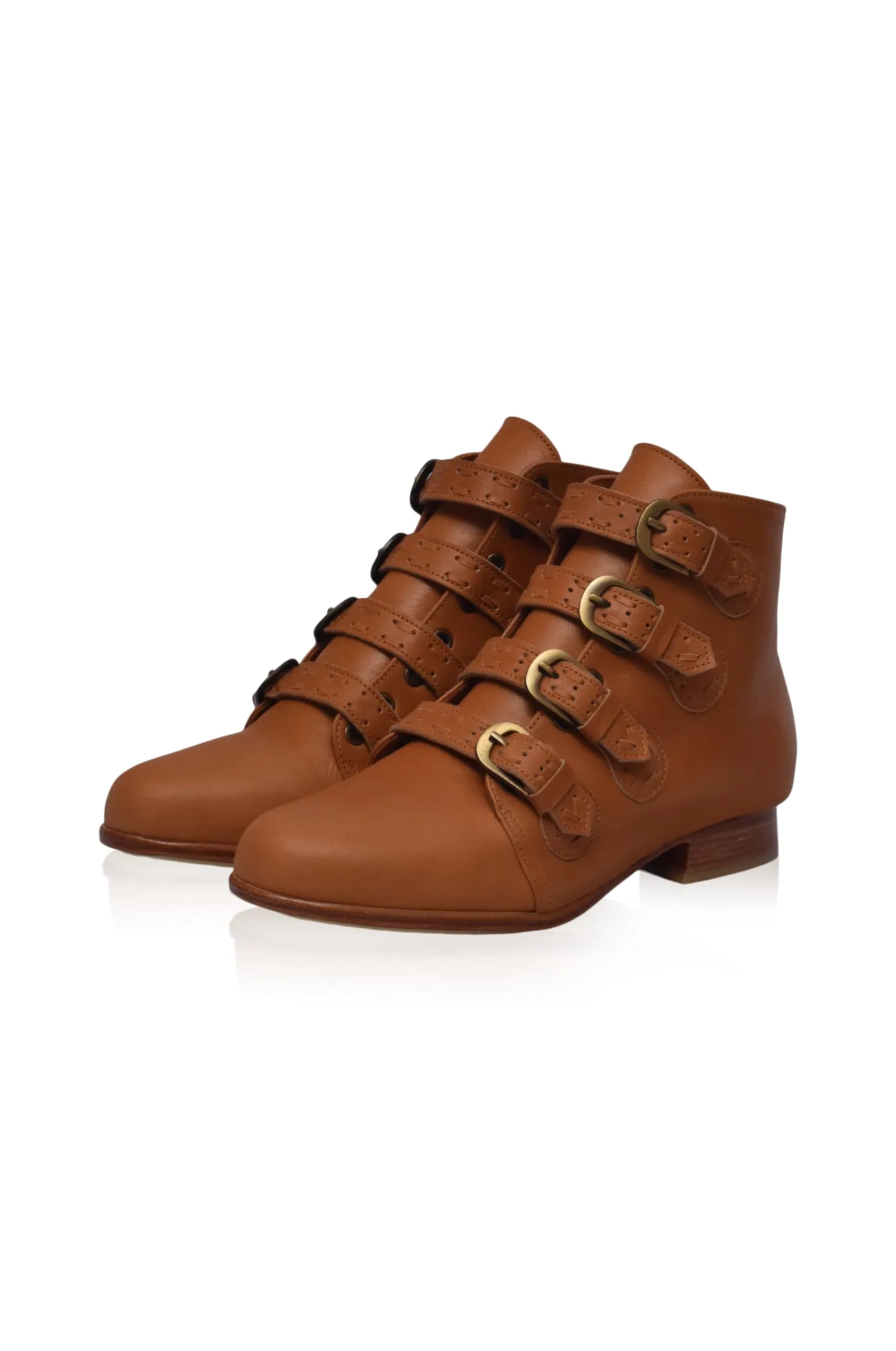 Wild Rose Leather Ankle Booties in Dark Tan