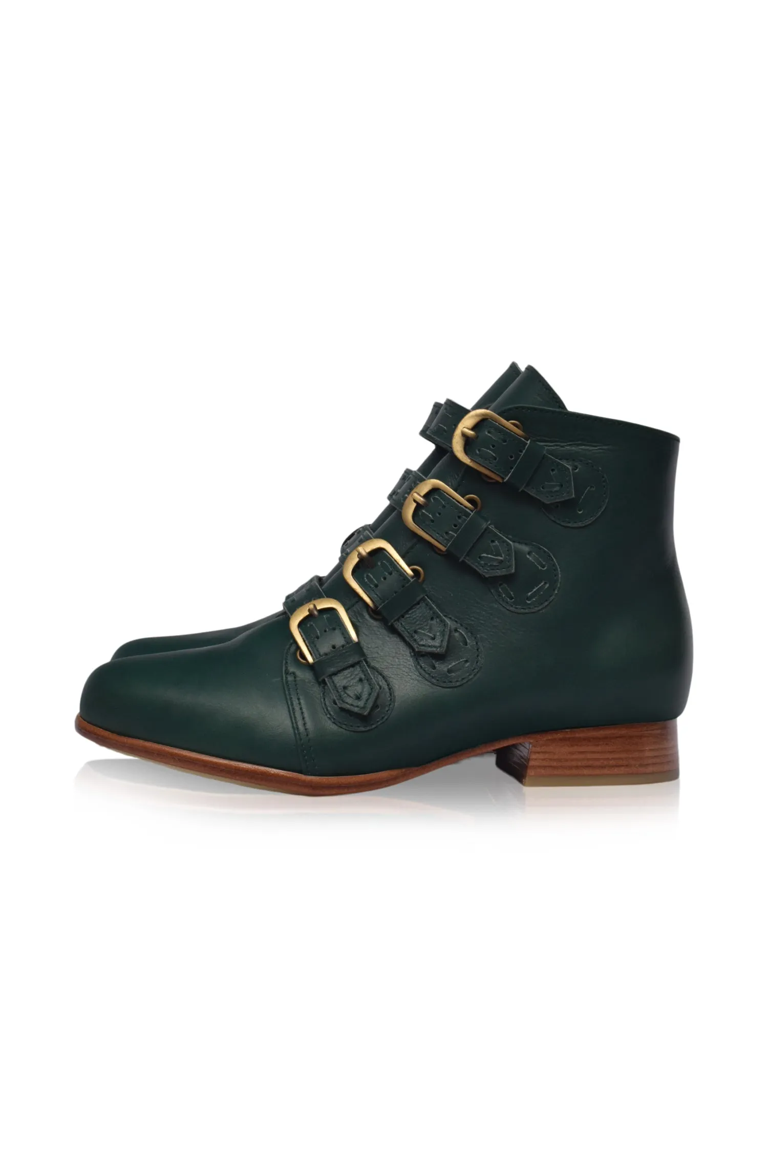 Wild Rose Leather Ankle Booties in Emerald