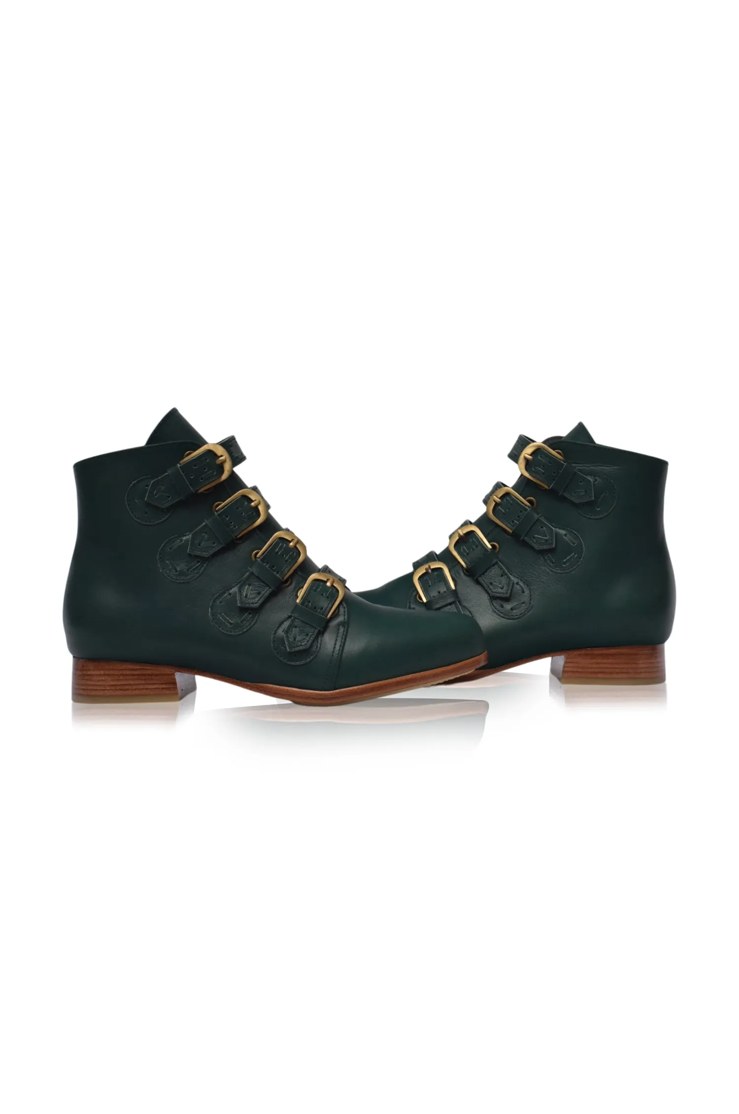 Wild Rose Leather Ankle Booties in Emerald