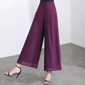 Women Pant Elegant Chiffon High Waist Bow-knot Side Split