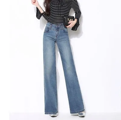 Women's Casual Loose High Waist Zipper Fly Straight Wide Leg Jeans