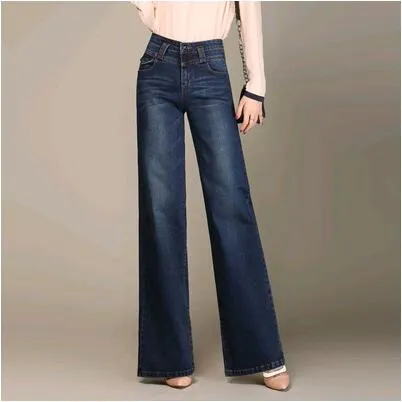 Women's Casual Loose High Waist Zipper Fly Straight Wide Leg Jeans