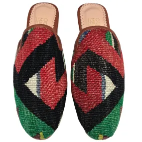 Women's Turkish Kilim Mule Red, Black & Green