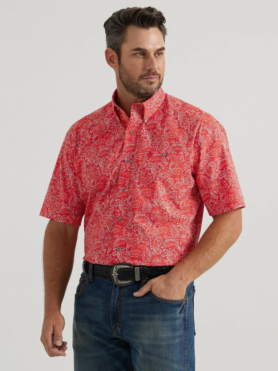 Wrangler Orange Paisley Short Sleeve Shirt