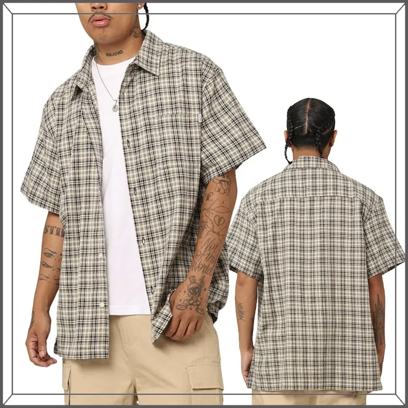 X-Large  |Other Plaid Patterns Street Style Short Sleeves Logo