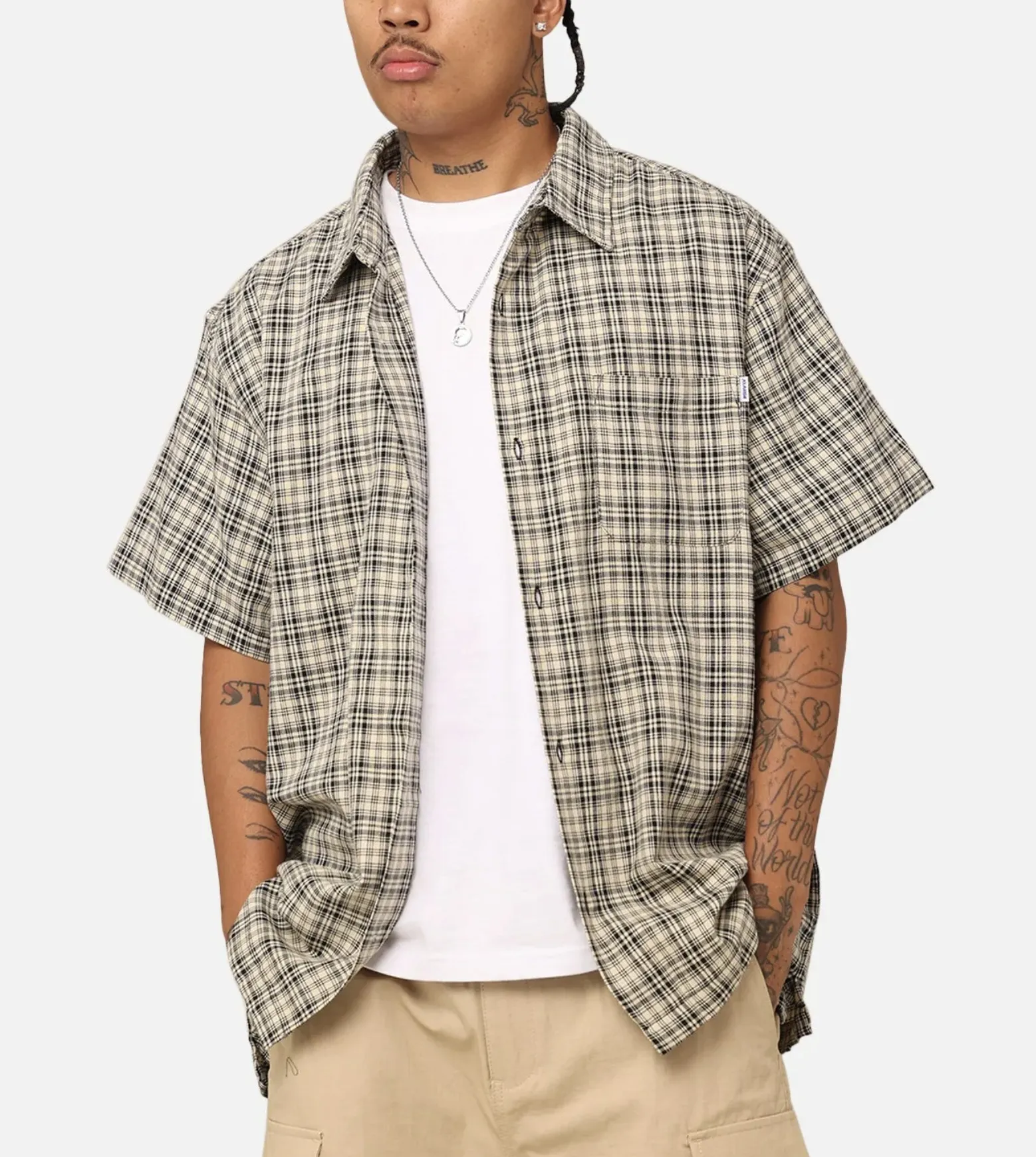 X-Large  |Other Plaid Patterns Street Style Short Sleeves Logo