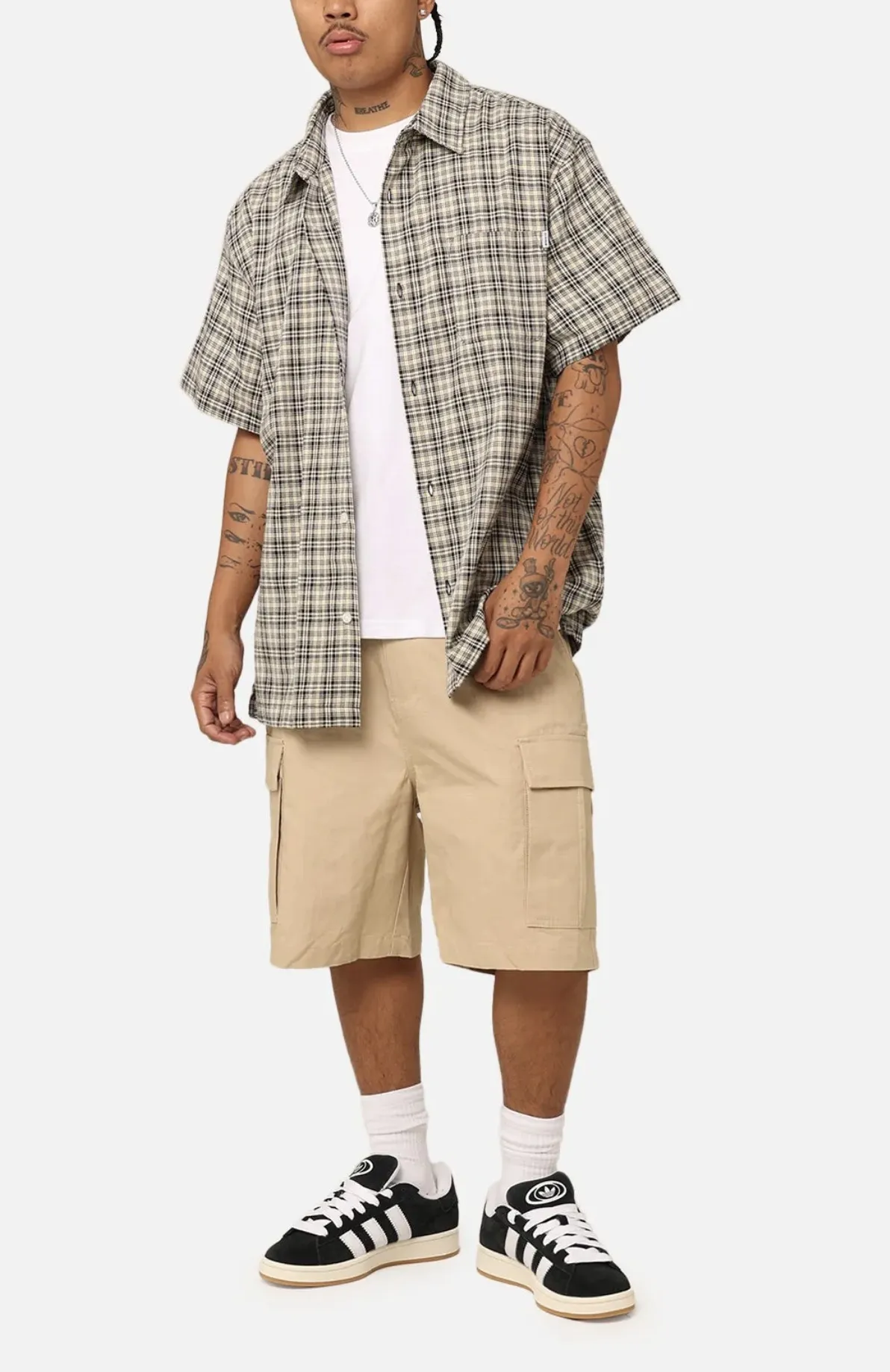 X-Large  |Other Plaid Patterns Street Style Short Sleeves Logo