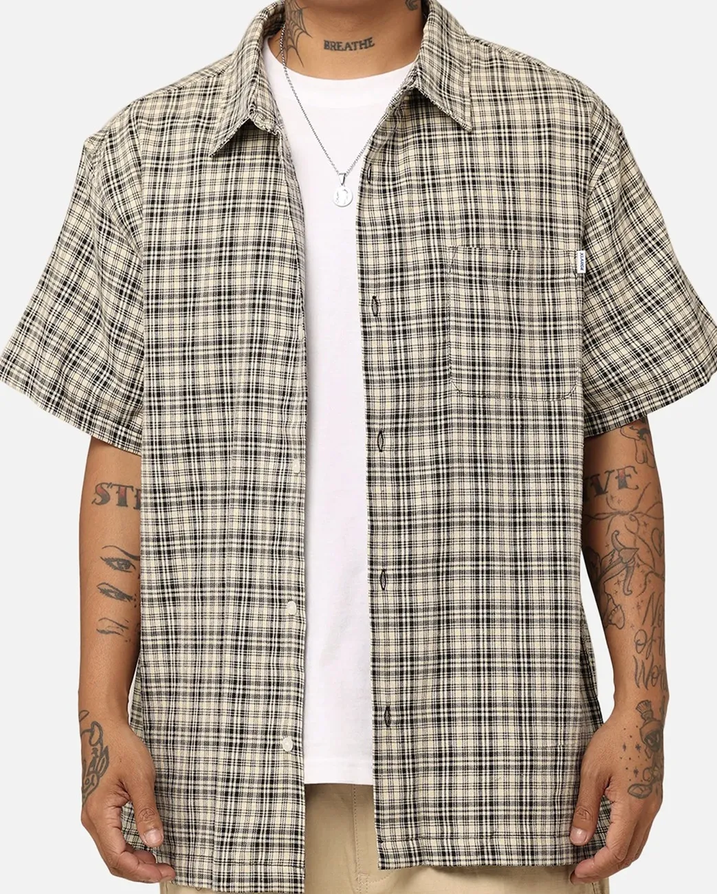 X-Large  |Other Plaid Patterns Street Style Short Sleeves Logo