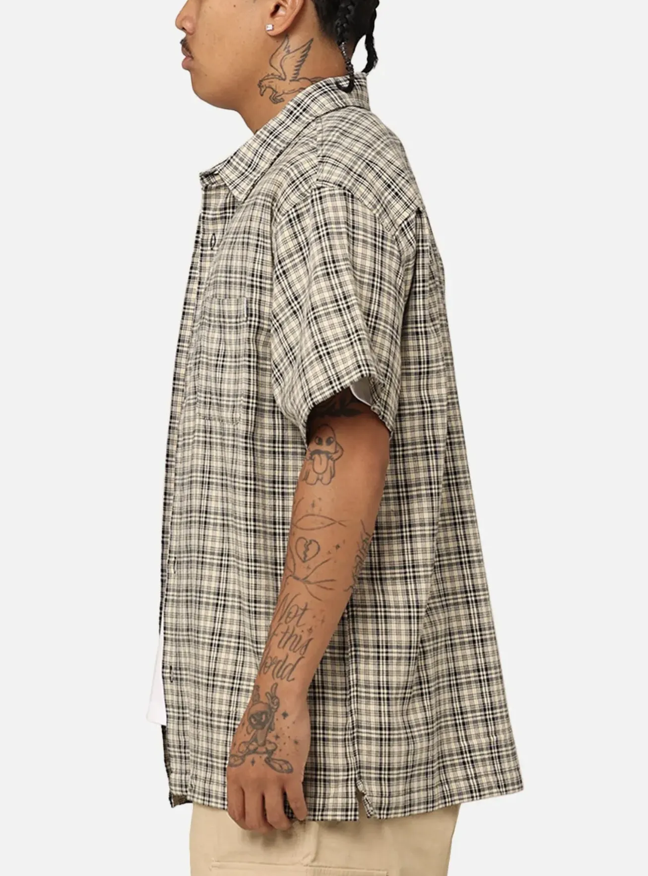 X-Large  |Other Plaid Patterns Street Style Short Sleeves Logo