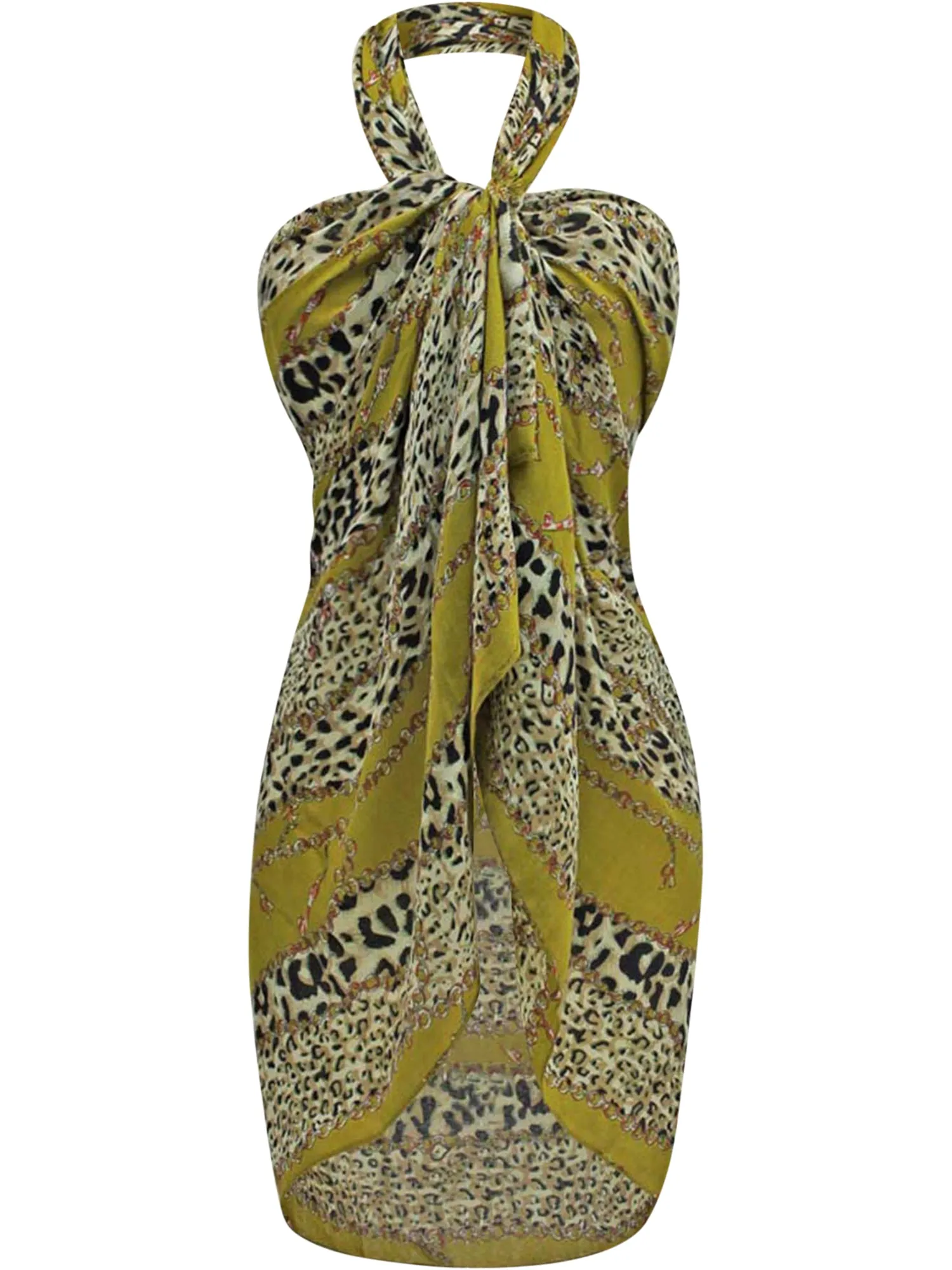 Yellow Green Chain Link Animal Print Scarf