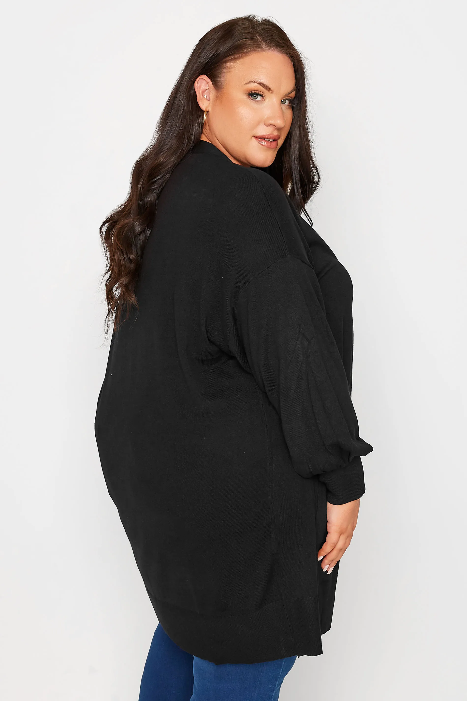 YOURS Curve Black Balloon Sleeve Fine Knit Cardigan