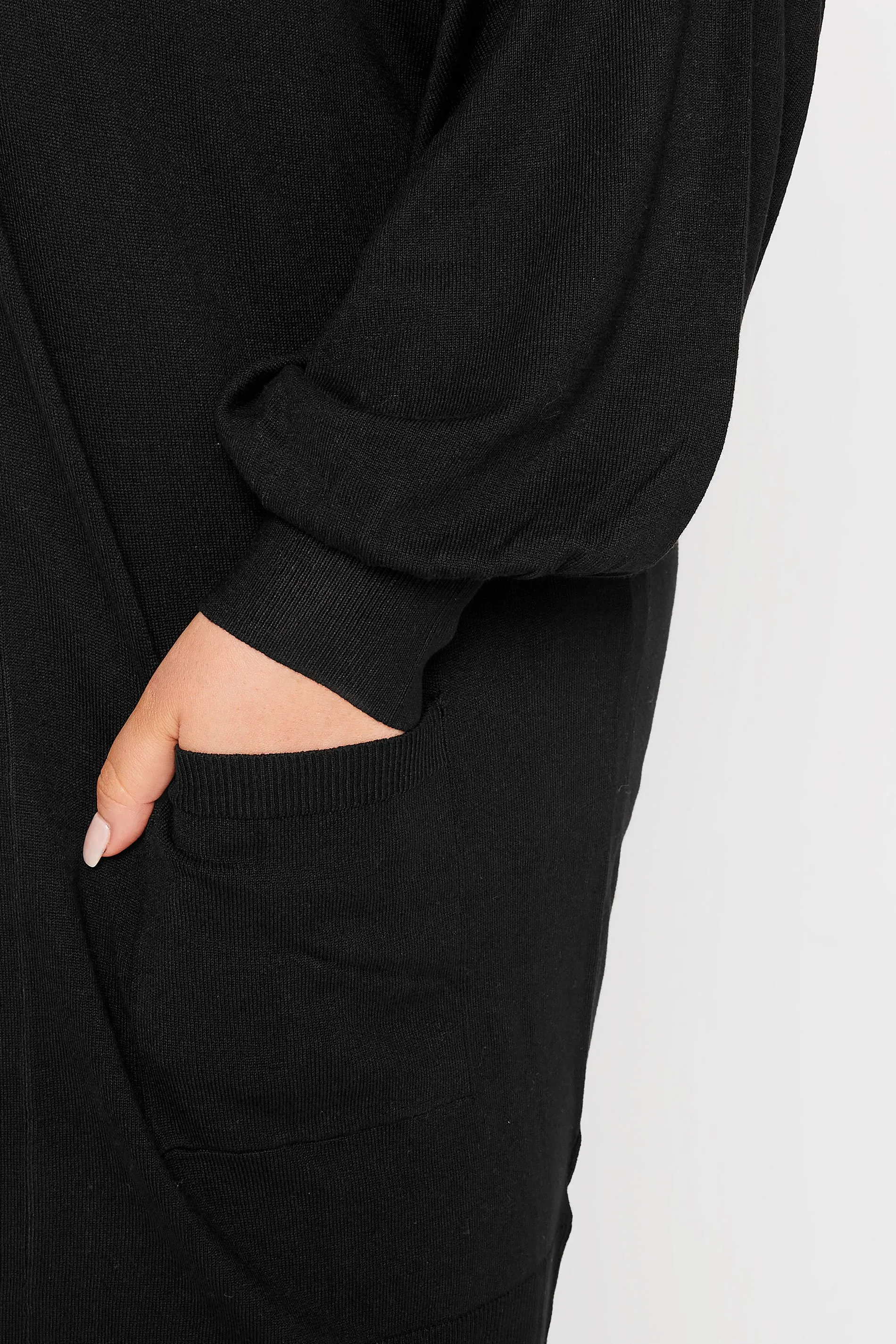 YOURS Curve Black Balloon Sleeve Fine Knit Cardigan