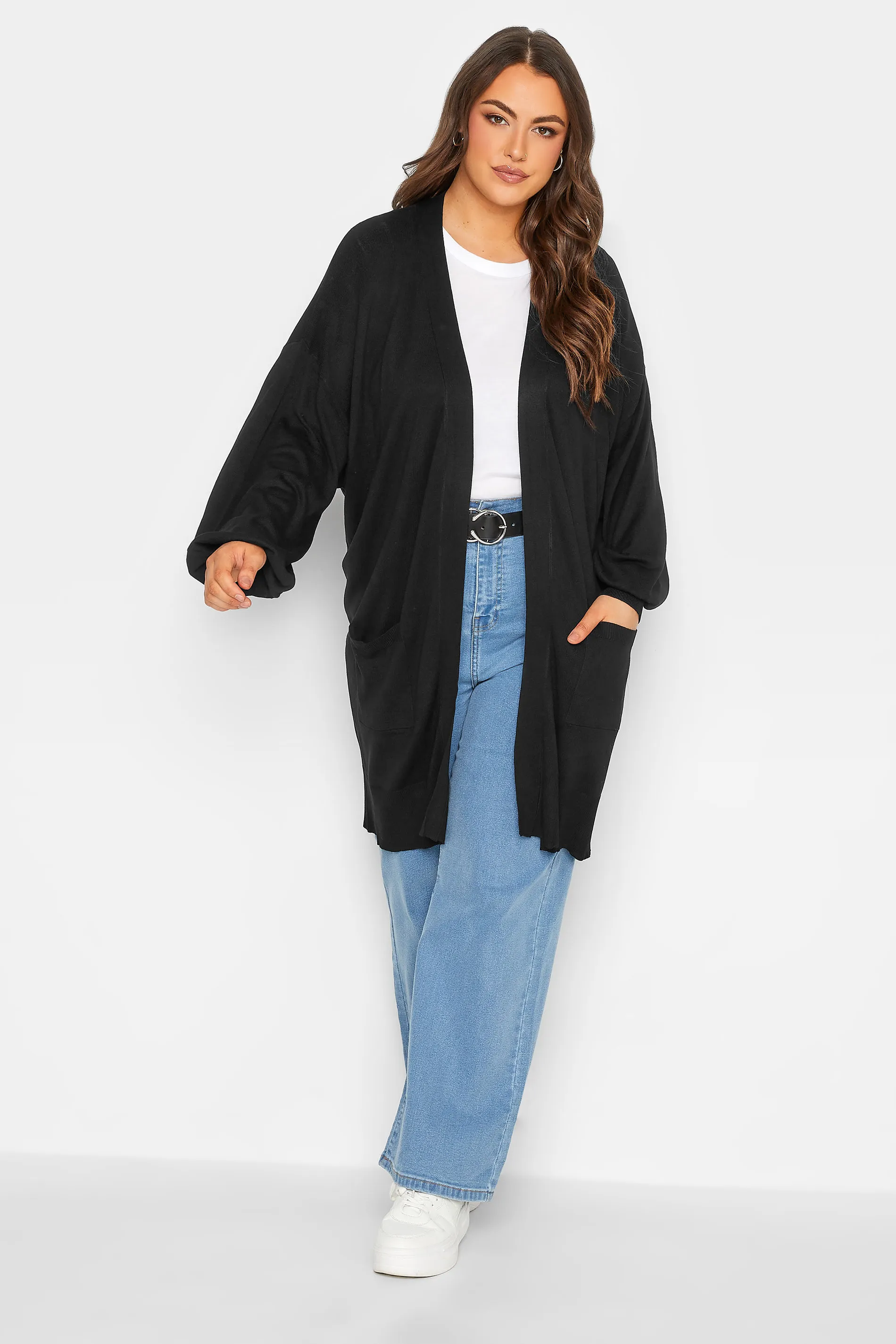 YOURS Curve Black Balloon Sleeve Fine Knit Cardigan