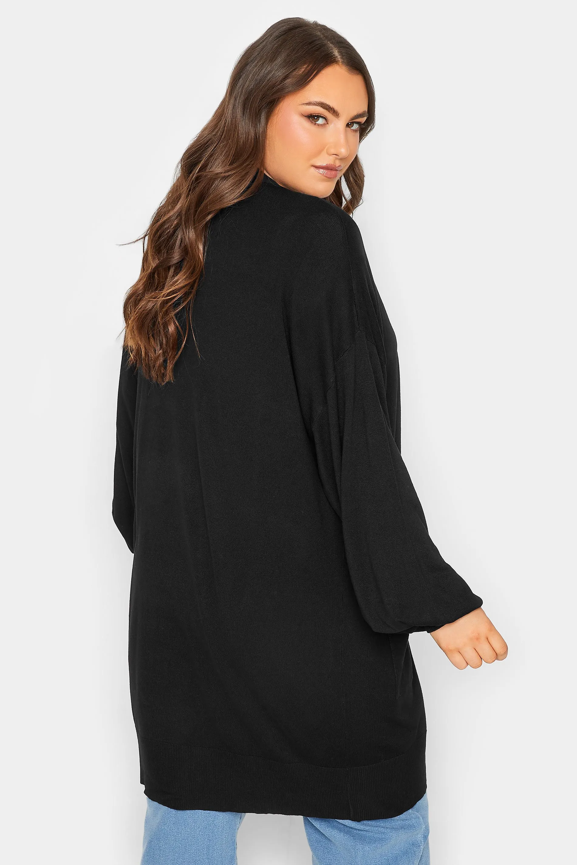 YOURS Curve Black Balloon Sleeve Fine Knit Cardigan