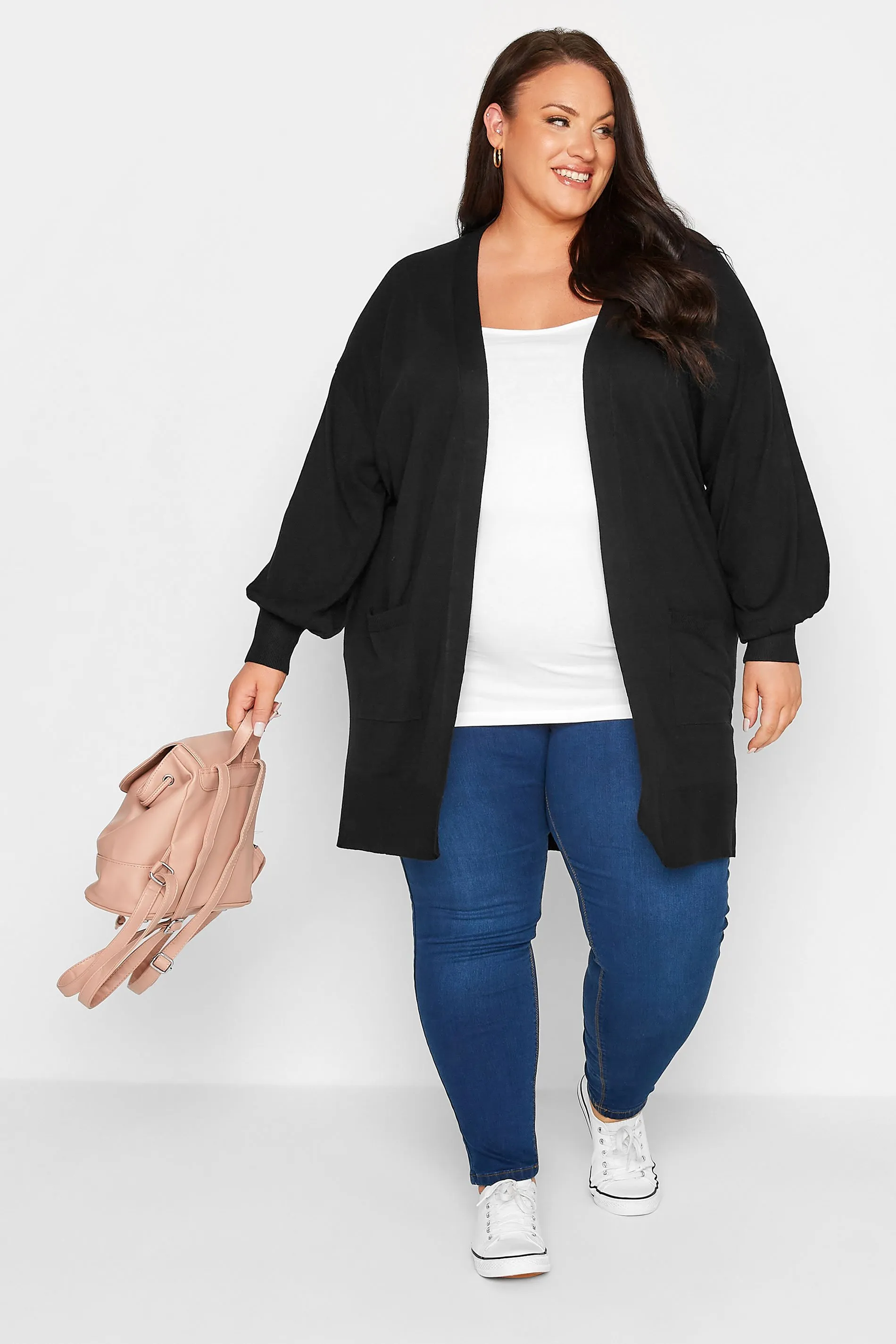 YOURS Curve Black Balloon Sleeve Fine Knit Cardigan