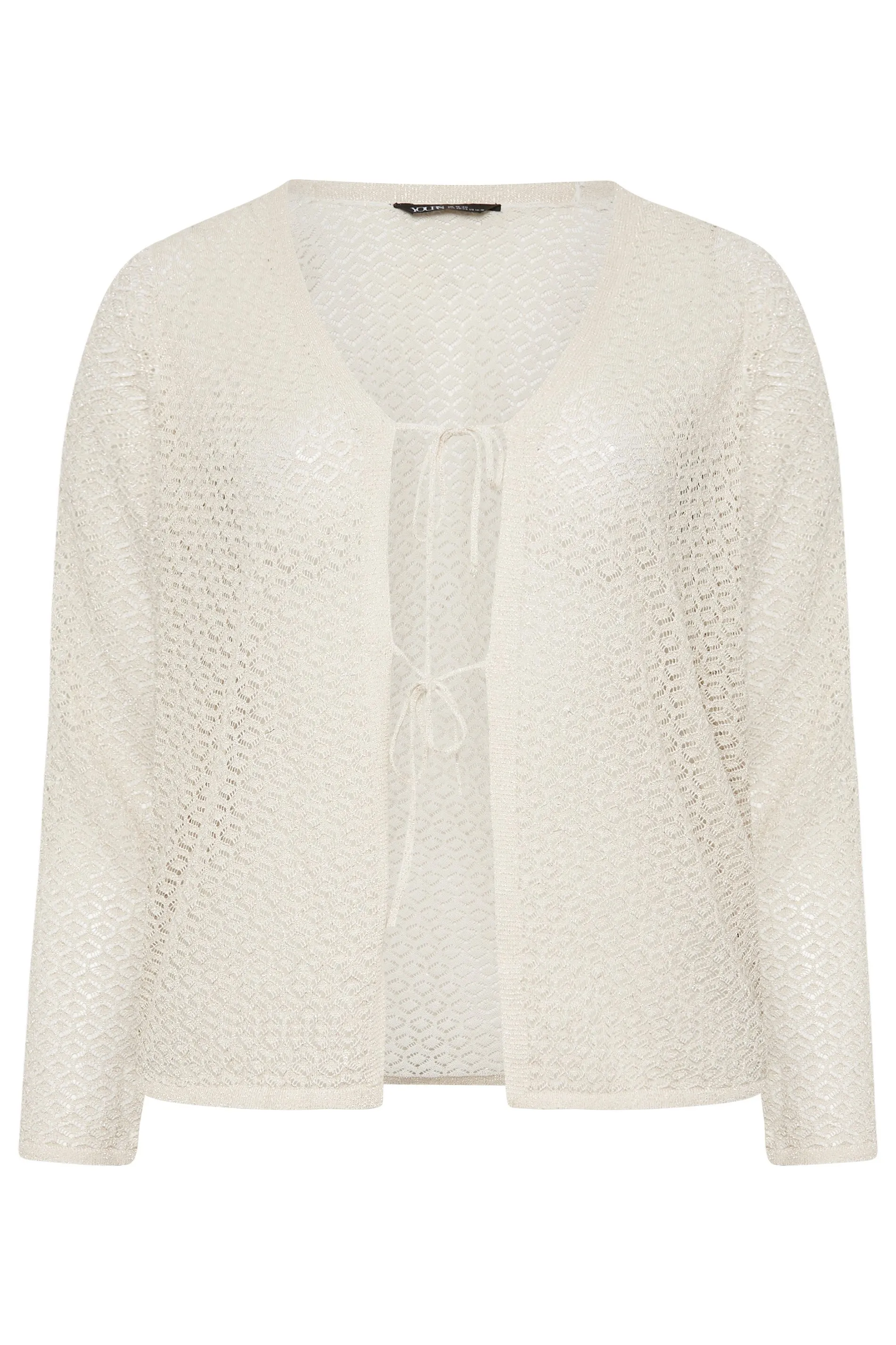 YOURS Curve Cream Metallic Tie Knot Front Cardigan